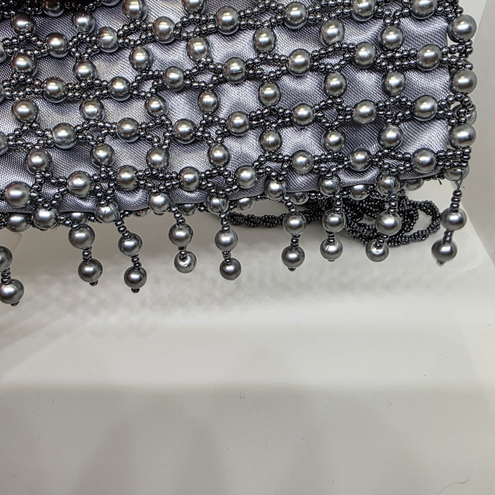 Giorgio Beverly Hills Vintage Elegant Beaded Gray Mini Bag Crossbody 5×4" - Picture 3 of 9